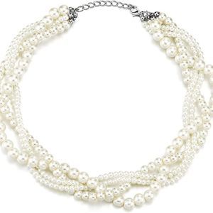 Multi-Layer Braided White Pearl Statement Necklace Chains Choker Collar